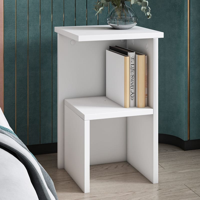 Tunel Nattbord 29,6x50x29,6 cm - Hvit - Møbler - Bord - Avlastningsbord - Sengebord & nattbord