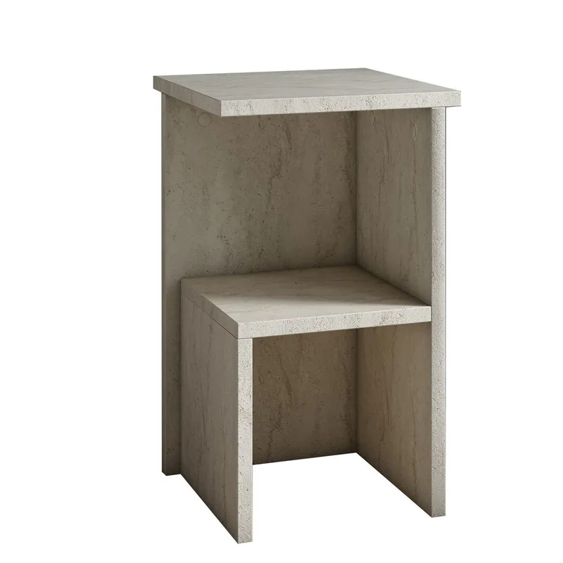 Tunel Nattbord 30 cm med Travertinutseende, Oppbevaring med Hylle, Beige