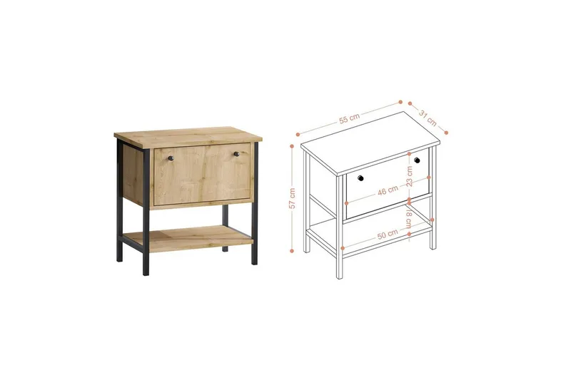 Valery Nattbord 55 cm - Eik/Sort - Møbler - Bord - Avlastningsbord - Sengebord & nattbord