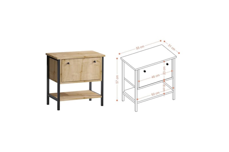 Valery Nattbord 55 cm - Eik/Sort - Møbler - Bord - Avlastningsbord - Sengebord & nattbord