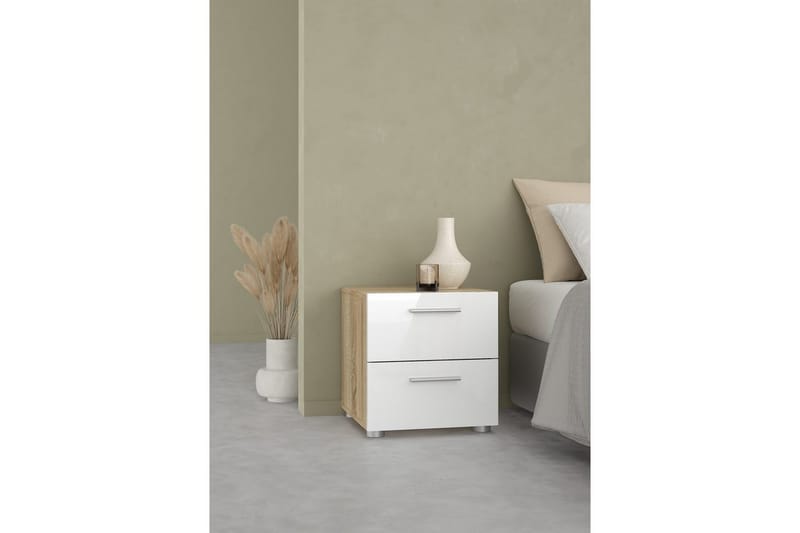 Vansu Nattbord 40 cm - Hvit/Natur - Møbler - Bord - Avlastningsbord - Sengebord & nattbord