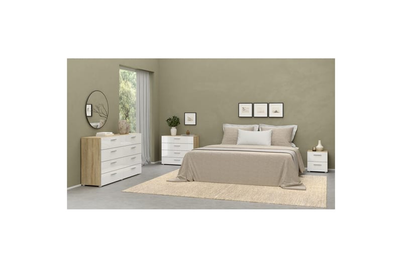 Vansu Nattbord 40 cm - Hvit/Natur - Møbler - Bord - Avlastningsbord - Sengebord & nattbord