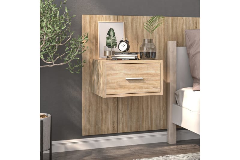 Veggmonterte nattbord 2 stk sonoma eik konstruert tre - Brun - Møbler - Bord - Avlastningsbord - Sengebord & nattbord