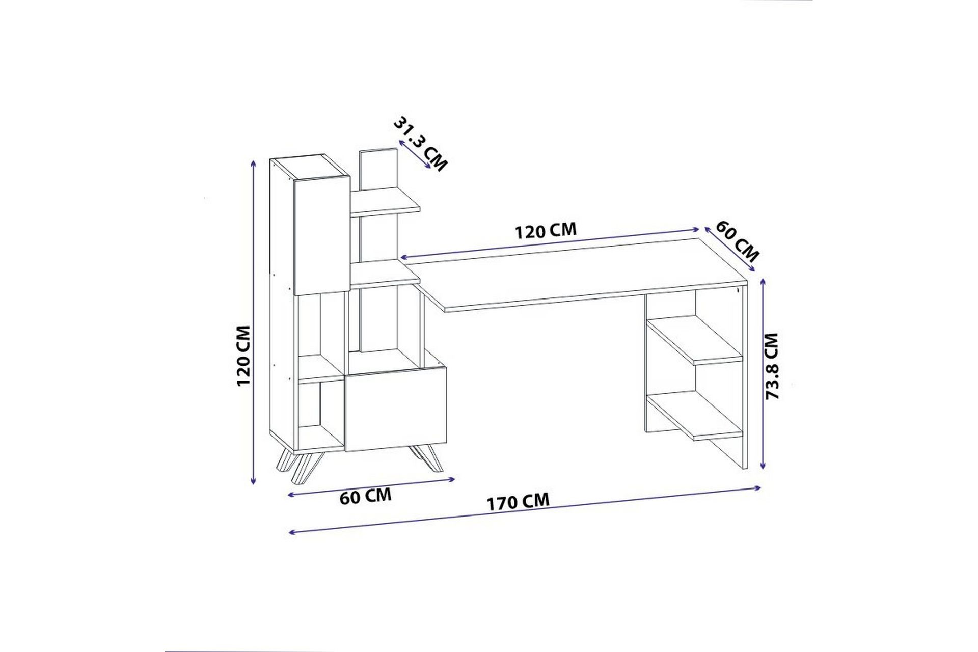 Etormay Skrivebord 60x170 cm Hvit/Brun - Hanah Home - Møbler - Bord - Kontorbord - Skrivebord