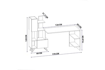 Etormay Skrivebord 60x170 cm Hvit/Brun - Hanah Home - Møbler - Bord - Kontorbord - Skrivebord