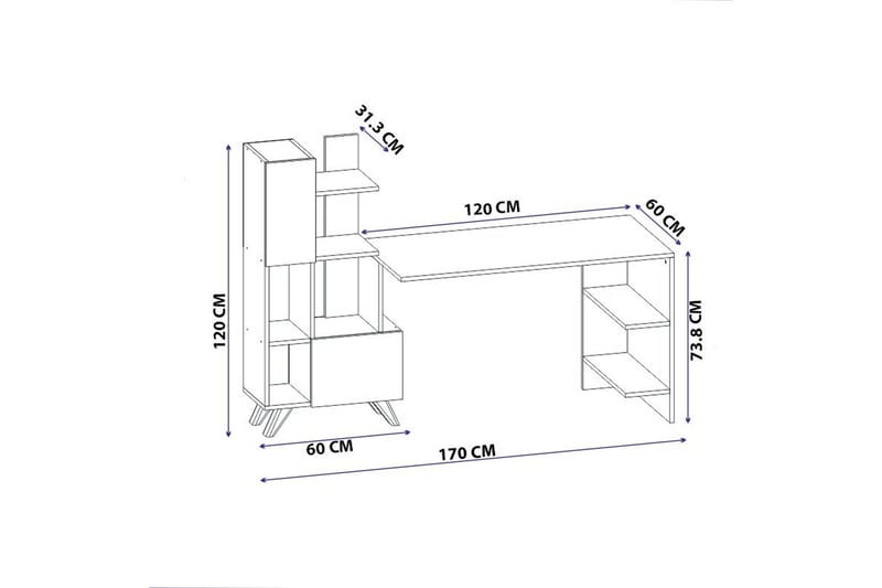 Etormay Skrivebord 60x170 cm Hvit/Brun - Hanah Home - Møbler - Bord - Kontorbord - Skrivebord