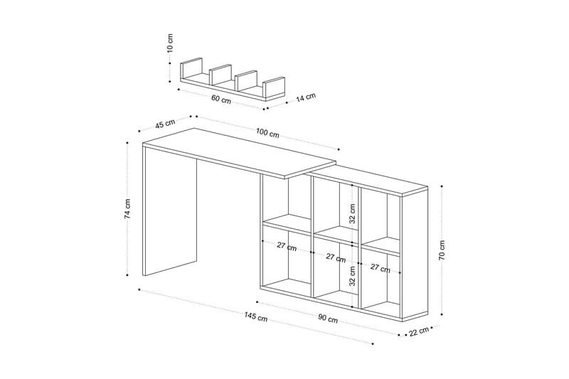 Kaus Skrivebord 74x45 cm Hvit/Brun - Hanah Home - Møbler - Bord - Kontorbord - Skrivebord