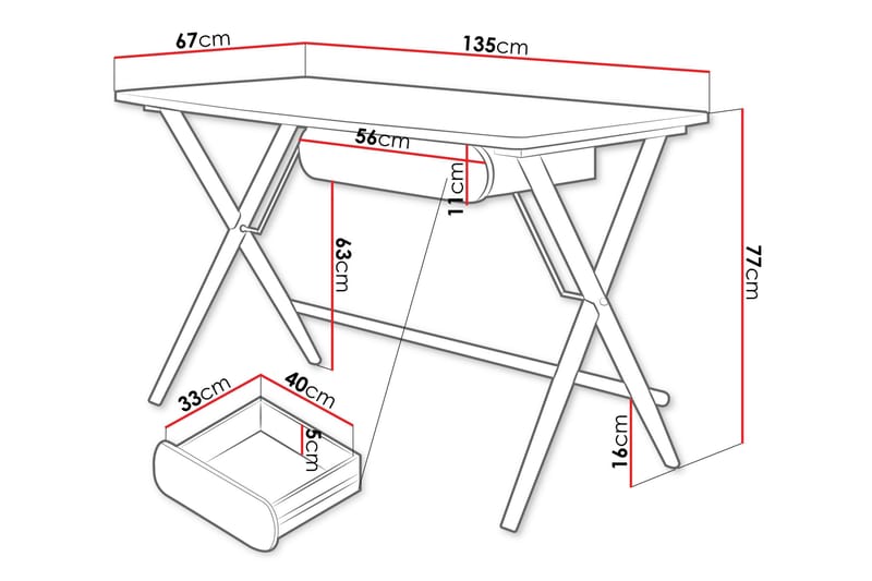 Aditiya Skrivebord 67x135 cm - Hvit - Møbler - Bord - Kontorbord - Skrivebord