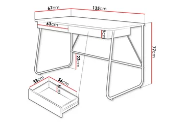 Aditiya Skrivebord 67x135 cm - Svart - Møbler - Bord - Kontorbord - Skrivebord