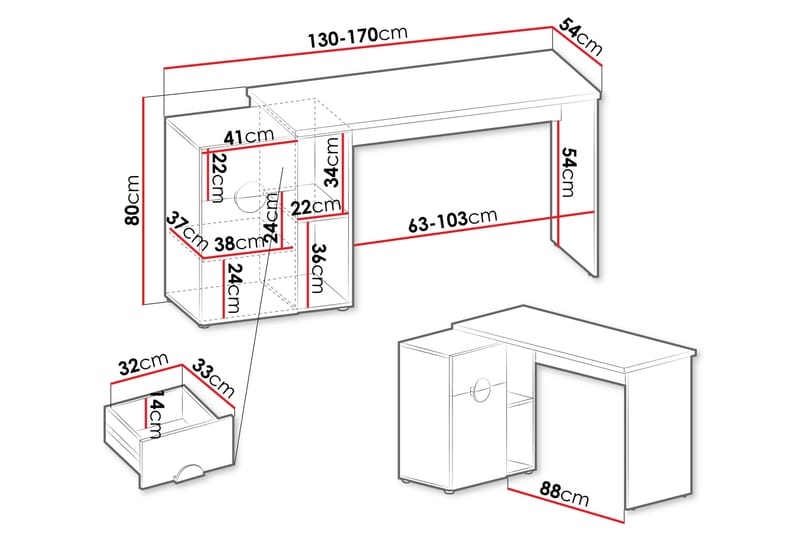 Adolfo Skrivebord 54x170 cm - Beige - Møbler - Bord - Kontorbord - Skrivebord