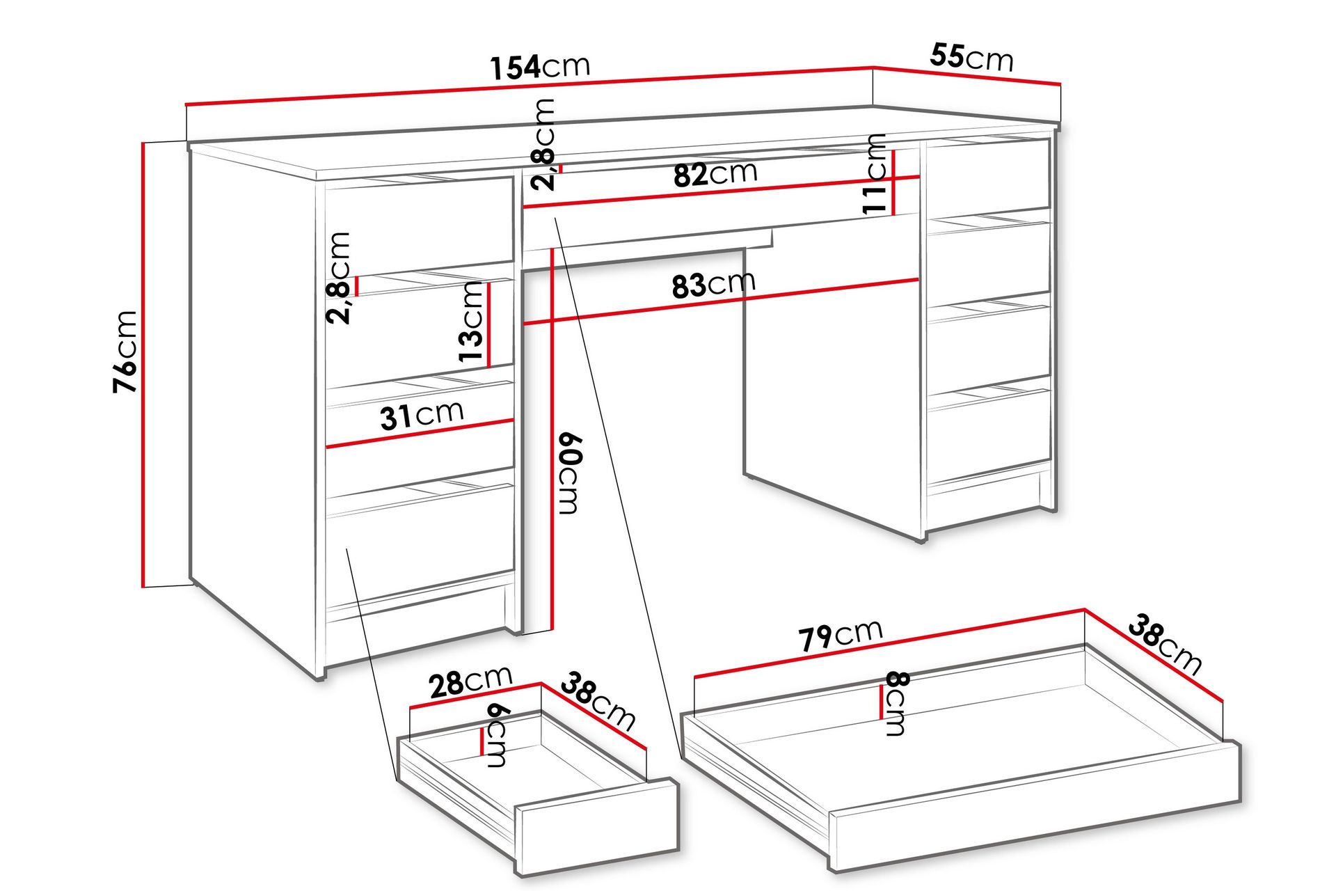 Adrash Skrivebord 55x154 cm - Svart - Møbler - Bord - Kontorbord - Skrivebord