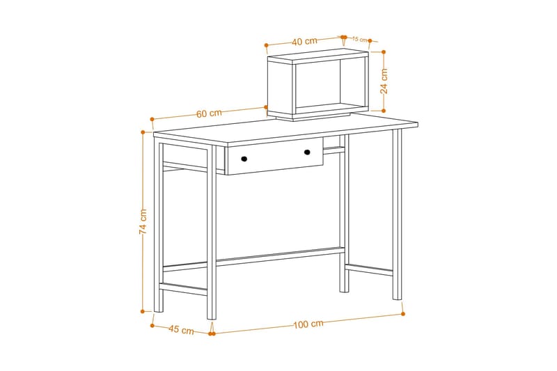 Aldarte Skrivebord 45x100 cm - Eik/Svart - Møbler - Bord - Kontorbord - Skrivebord