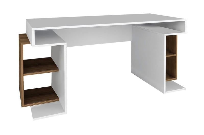 Asillane Skrivebord 153 cm med Oppbevaringsben - Hvit/Valnøttsbrun - Skrivebord