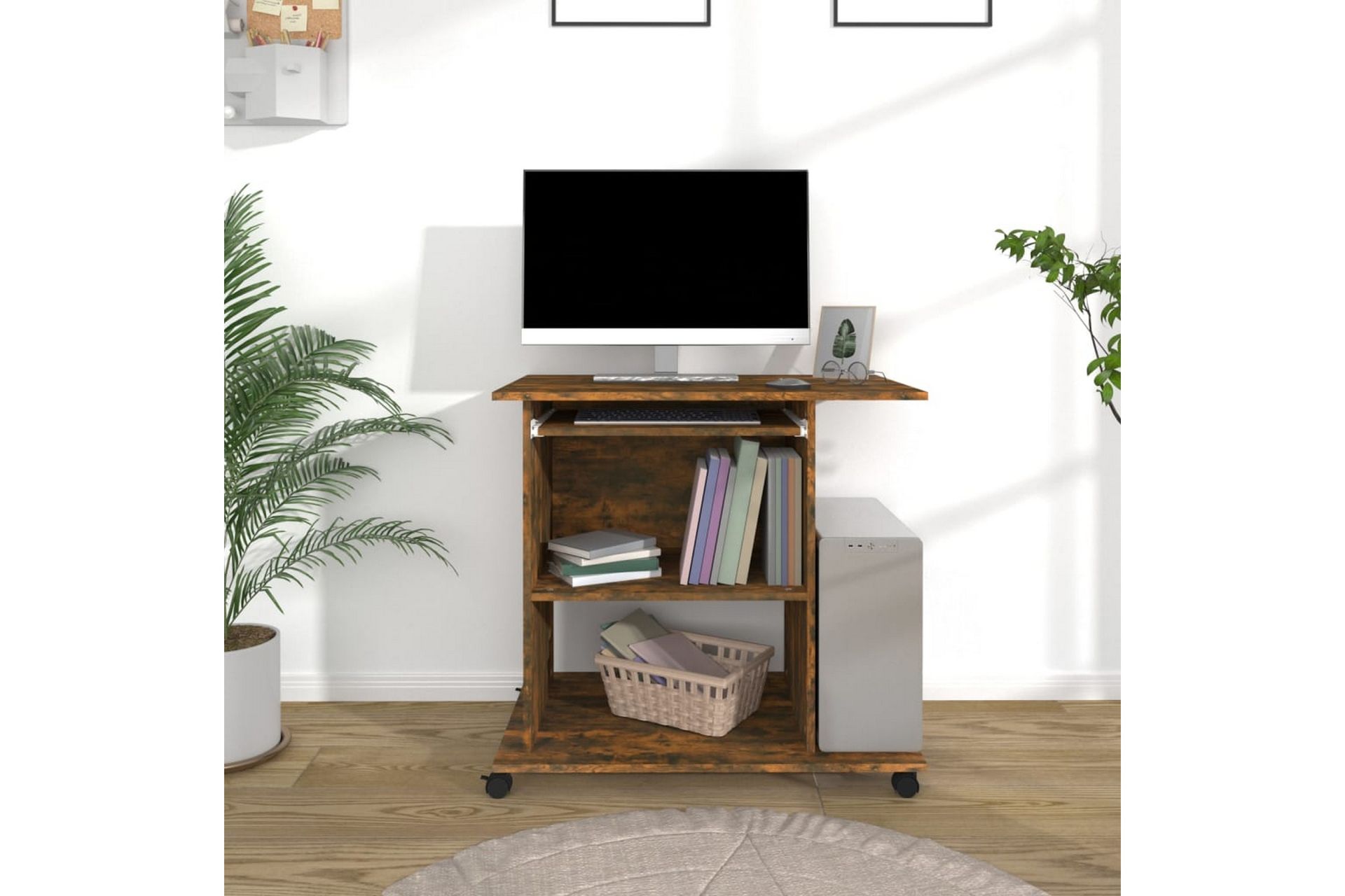 beBasic Databord røkt eik 80x50x75 cm konstruert tre - Brun - Møbler - Bord - Kontorbord - Skrivebord