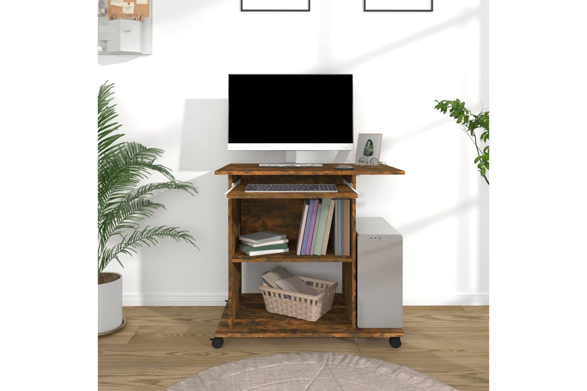 beBasic Databord røkt eik 80x50x75 cm konstruert tre - Brun - Møbler - Bord - Kontorbord - Skrivebord