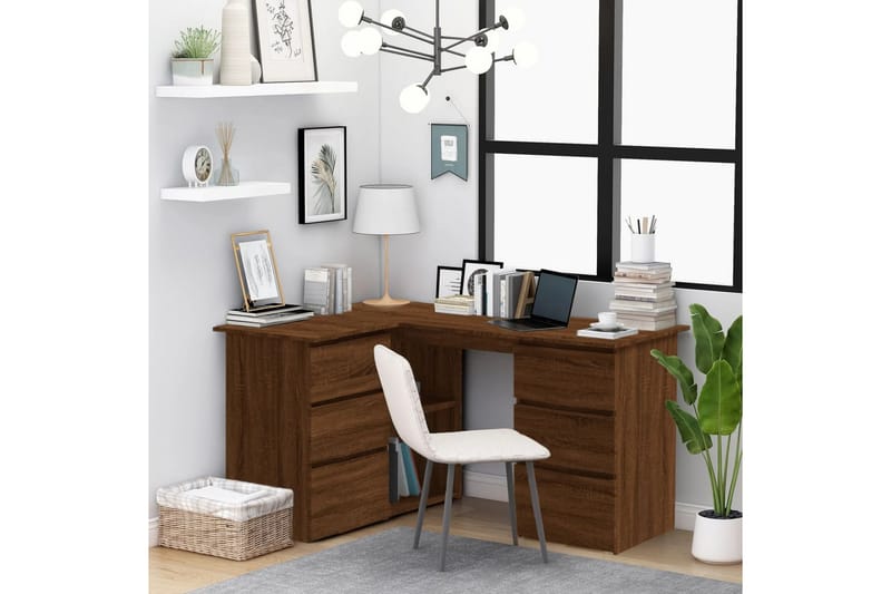 beBasic Hjørnepult brun eik 145x100x76 cm konstruert tre - Brun - Møbler - Bord - Kontorbord - Skrivebord