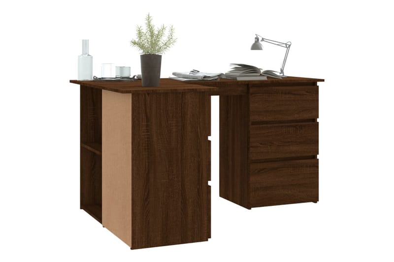 beBasic Hjørnepult brun eik 145x100x76 cm konstruert tre - Brun - Skrivebord