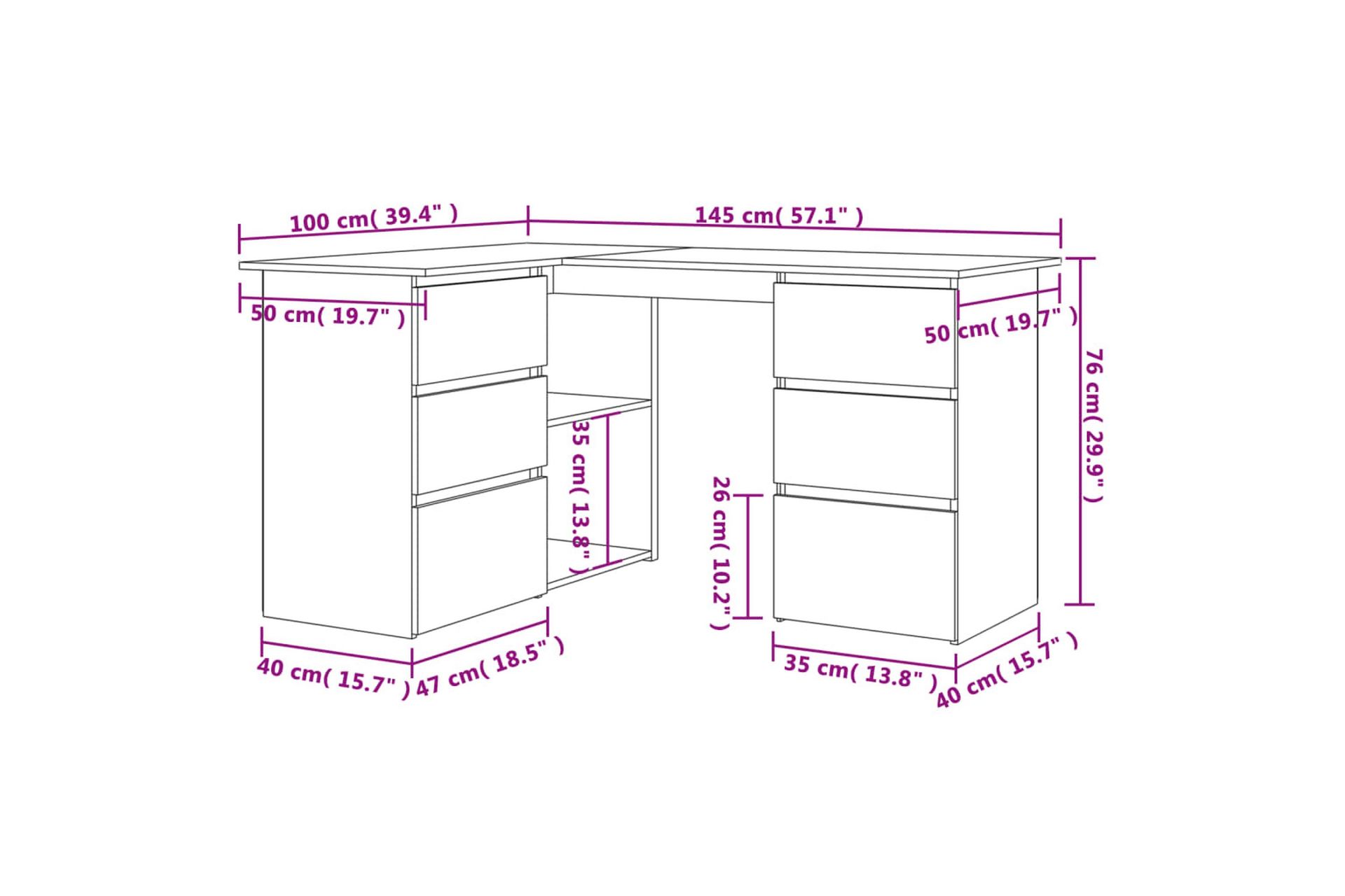 beBasic Hjørnepult brun eik 145x100x76 cm konstruert tre - Brun - Møbler - Bord - Kontorbord - Skrivebord