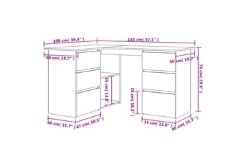 beBasic Hjørnepult brun eik 145x100x76 cm konstruert tre - Brun - Møbler - Bord - Kontorbord - Skrivebord