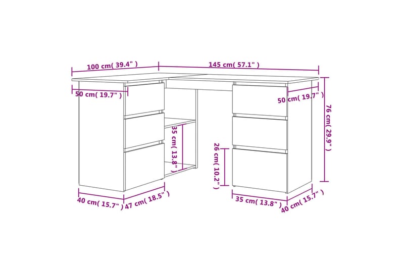 beBasic Hjørnepult brun eik 145x100x76 cm konstruert tre - Brun - Skrivebord