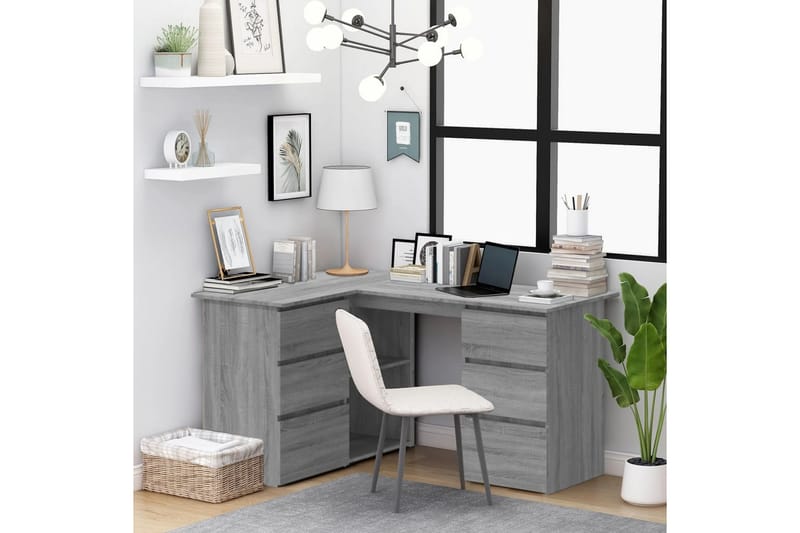 beBasic Hjørnepult grå sonoma 145x100x76 cm konstruert tre - GrÃ¥ - Møbler - Bord - Kontorbord - Skrivebord