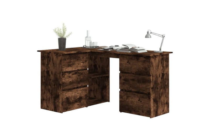 beBasic Hjørnepult røkt eik 145x100x76 cm konstruert tre - Brun - Møbler - Bord - Kontorbord - Skrivebord