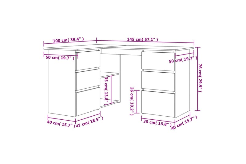 beBasic Hjørnepult røkt eik 145x100x76 cm konstruert tre - Brun - Møbler - Bord - Kontorbord - Skrivebord