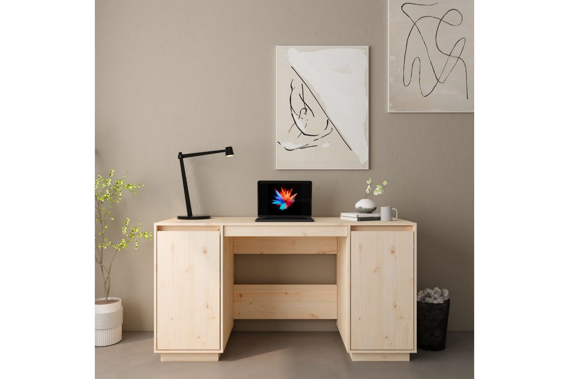 beBasic Skrivebord 140x50x75 cm heltre furu - Brun - Møbler - Bord - Kontorbord - Skrivebord