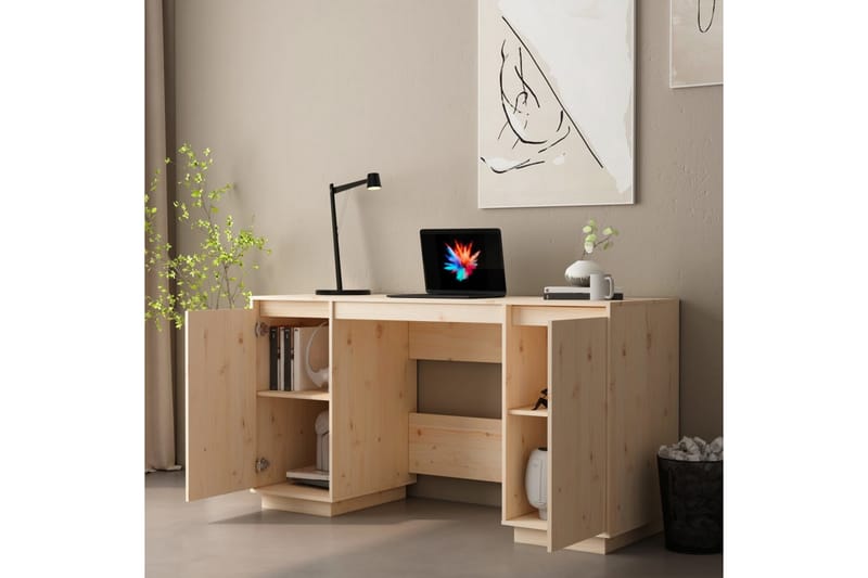 beBasic Skrivebord 140x50x75 cm heltre furu - Brun - Møbler - Bord - Kontorbord - Skrivebord