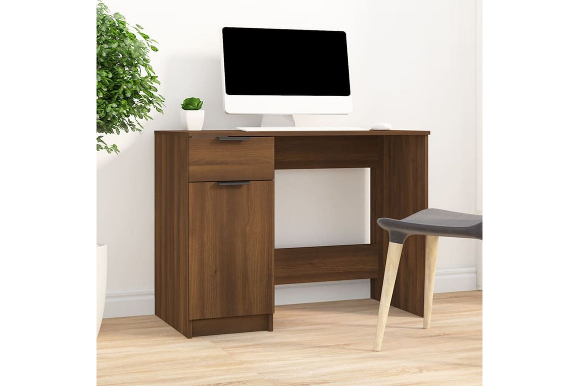 beBasic Skrivebord brun eik 100x50x75 cm konstruert tre - Brun - Møbler - Bord - Kontorbord - Skrivebord