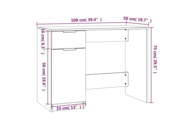 beBasic Skrivebord brun eik 100x50x75 cm konstruert tre - Brun - Skrivebord