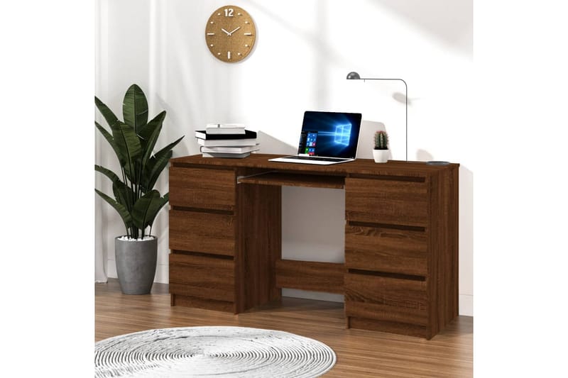 beBasic Skrivebord brun eik 140x50x77 cm konstruert tre - Brun - Skrivebord
