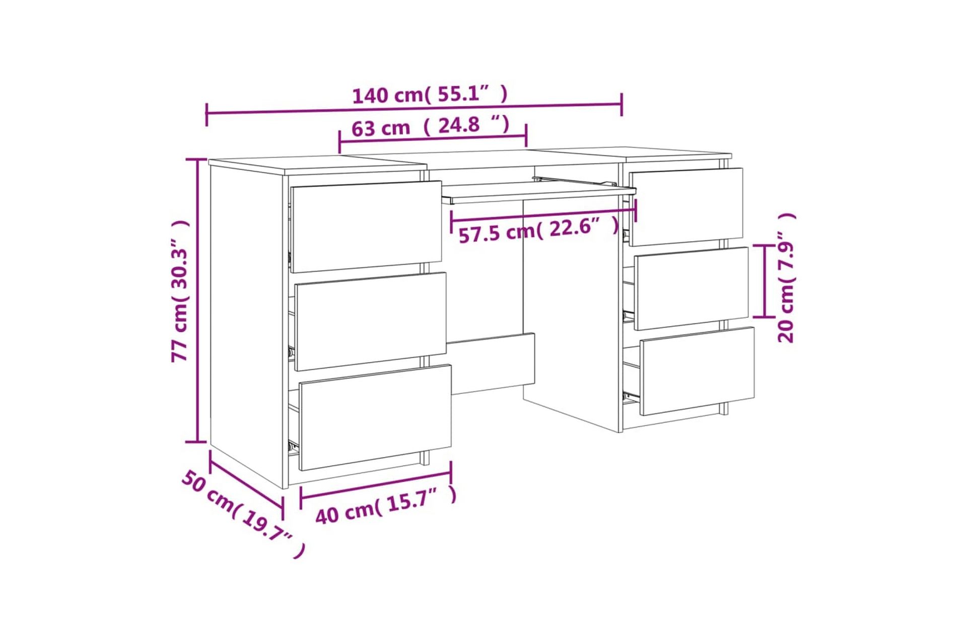 beBasic Skrivebord brun eik 140x50x77 cm konstruert tre - Brun - Møbler - Bord - Kontorbord - Skrivebord
