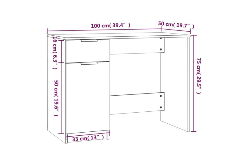 beBasic Skrivebord grå sonoma 100x50x75 cm konstruert tre - GrÃ¥ - Møbler - Bord - Kontorbord - Skrivebord