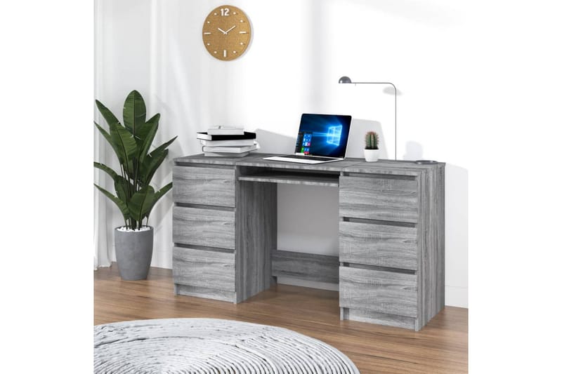 beBasic Skrivebord grå sonoma 140x50x77 cm konstruert tre - GrÃ¥ - Møbler - Bord - Kontorbord - Skrivebord