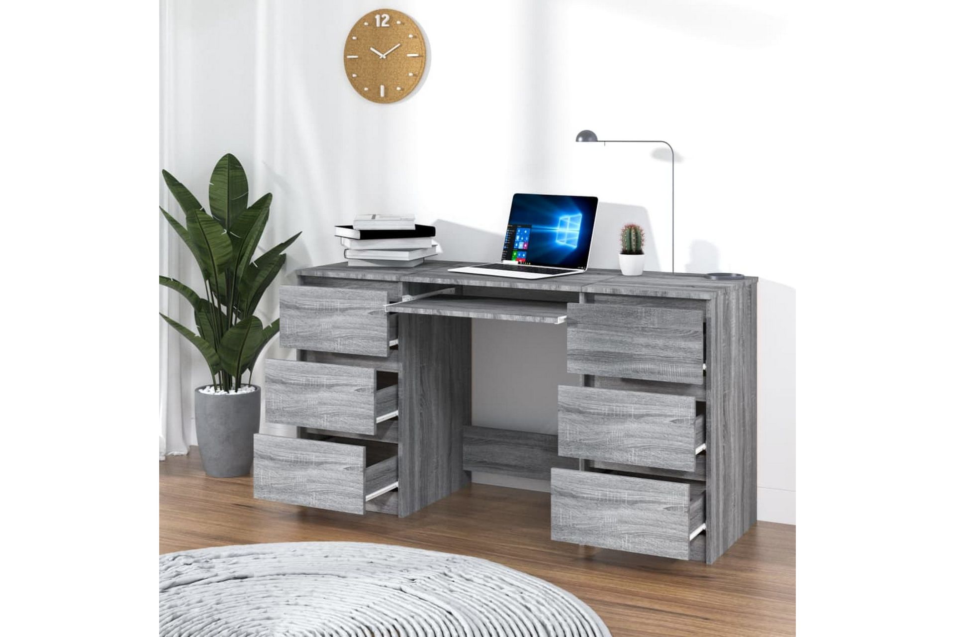 beBasic Skrivebord grå sonoma 140x50x77 cm konstruert tre - GrÃ¥ - Møbler - Bord - Kontorbord - Skrivebord