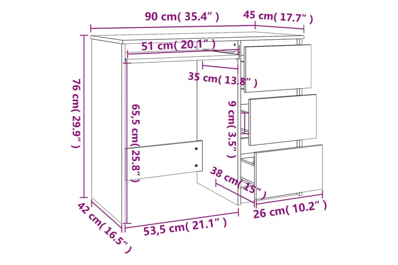 beBasic Skrivebord grå sonoma 90x45x76 cm konstruert tre - GrÃ¥ - Skrivebord