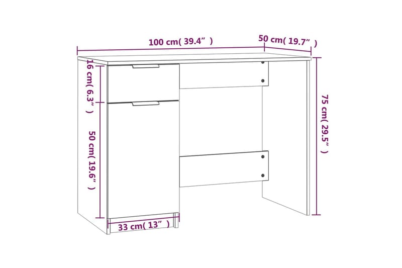 beBasic Skrivebord høyglans hvit 100x50x75 cm konstruert tre - Hvit - Møbler - Bord - Kontorbord - Skrivebord