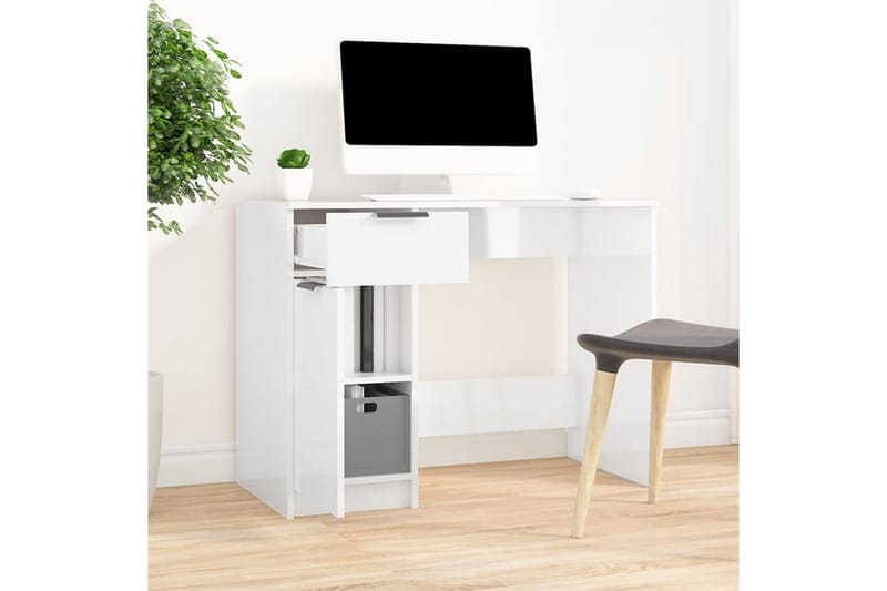 beBasic Skrivebord høyglans hvit 100x50x75 cm konstruert tre - Hvit - Møbler - Bord - Kontorbord - Skrivebord