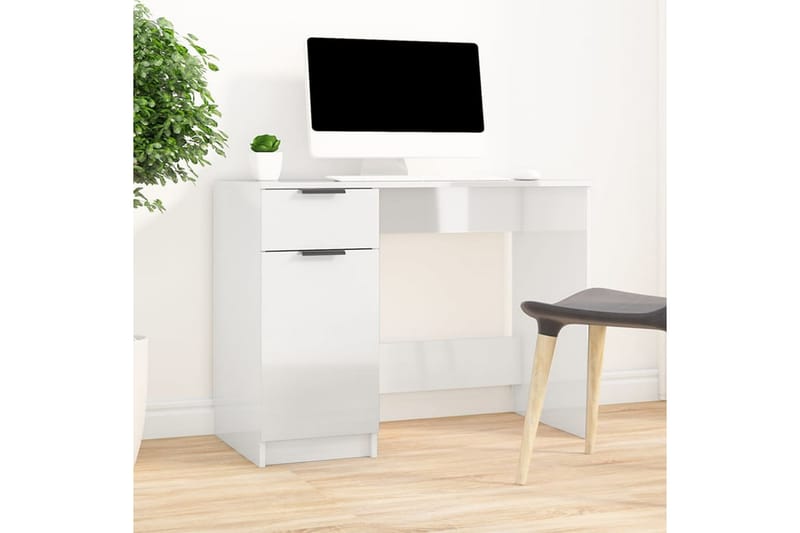 beBasic Skrivebord høyglans hvit 100x50x75 cm konstruert tre - Hvit - Møbler - Bord - Kontorbord - Skrivebord