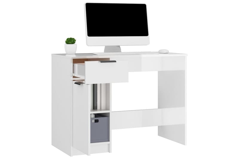 beBasic Skrivebord høyglans hvit 100x50x75 cm konstruert tre - Hvit - Møbler - Bord - Kontorbord - Skrivebord