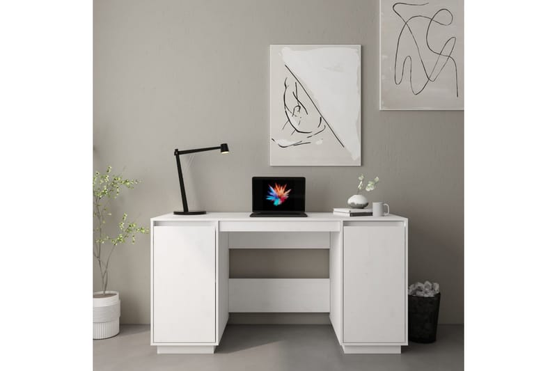 beBasic Skrivebord hvit 140x50x75 cm heltre furu - Hvit - Skrivebord