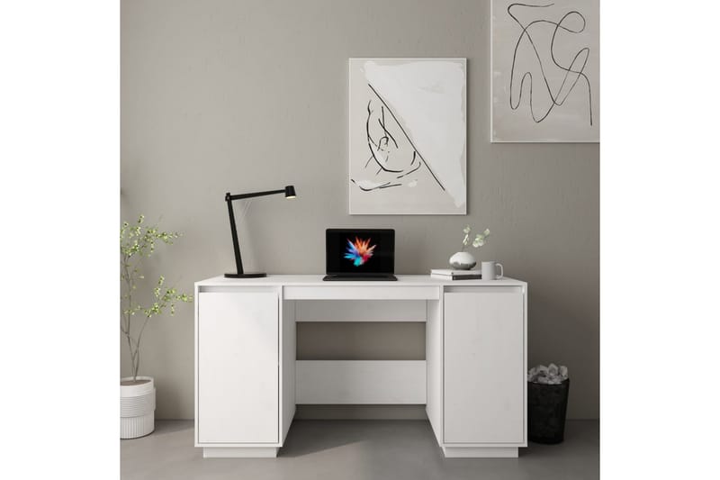 beBasic Skrivebord hvit 140x50x75 cm heltre furu - Hvit - Møbler - Bord - Kontorbord - Skrivebord