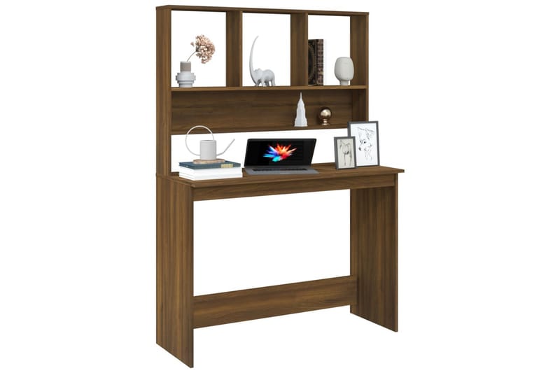 beBasic Skrivebord med hyller brun eik 110x45x157 cm konstruert tre - Brun - Skrivebord
