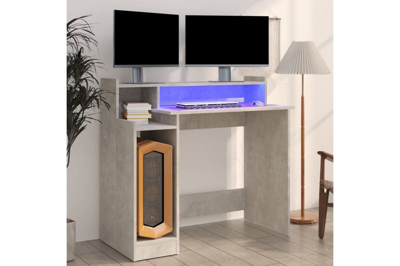 beBasic Skrivebord med LED-lys betonggrå 97x90x45 cm konstruert tre - GrÃ¥ - Møbler - Bord - Kontorbord - Skrivebord