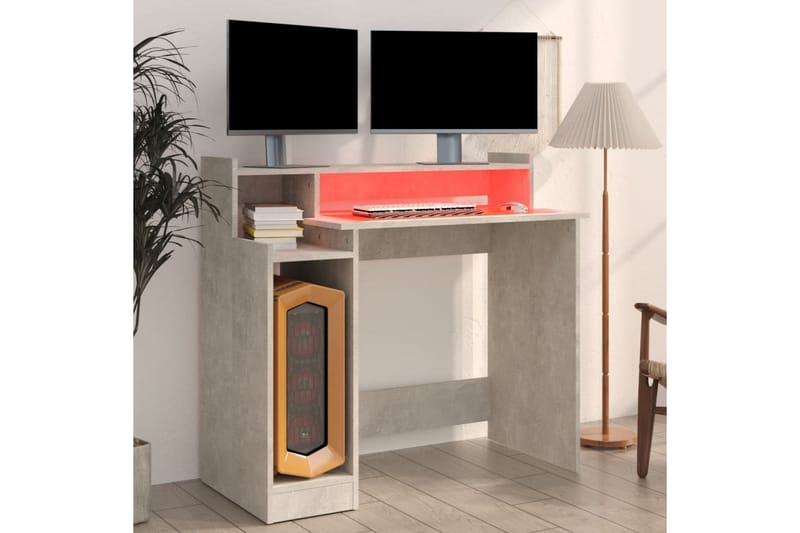 beBasic Skrivebord med LED-lys betonggrå 97x90x45 cm konstruert tre - GrÃ¥ - Møbler - Bord - Kontorbord - Skrivebord