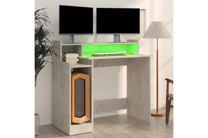 beBasic Skrivebord med LED-lys betonggrå 97x90x45 cm konstruert tre - GrÃ¥ - Møbler - Bord - Kontorbord - Skrivebord