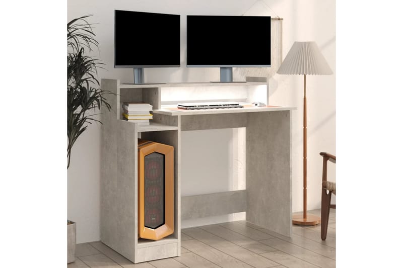 beBasic Skrivebord med LED-lys betonggrå 97x90x45 cm konstruert tre - GrÃ¥ - Møbler - Bord - Kontorbord - Skrivebord