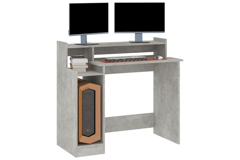 beBasic Skrivebord med LED-lys betonggrå 97x90x45 cm konstruert tre - GrÃ¥ - Møbler - Bord - Kontorbord - Skrivebord