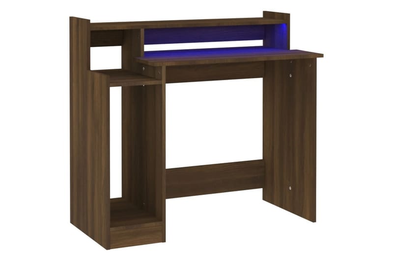 beBasic Skrivebord med LED-lys brun eik 97x90x45 cm konstruert tre - Brun - Møbler - Bord - Kontorbord - Skrivebord